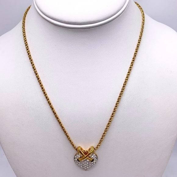 🅴 Swarovski Pave Crystal Gold Tone Heart Necklace, Pendant Loop - Picture 10 of 12